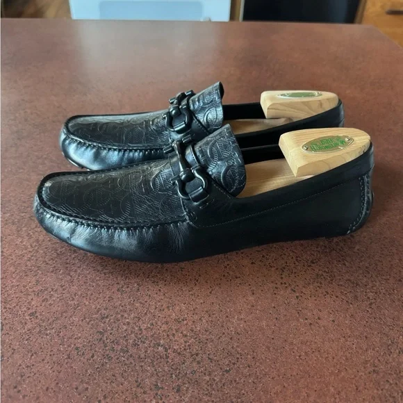 Salvatore Ferragamo Embossed Black Loafers